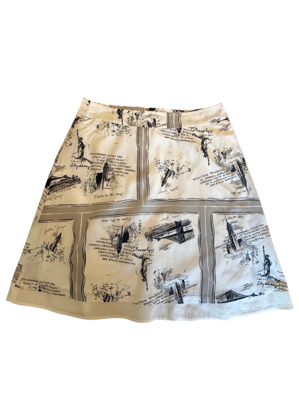 CITY DNKY 100% Cotton Black & White Graphic Print A-Line Skirt Size 8P Petite